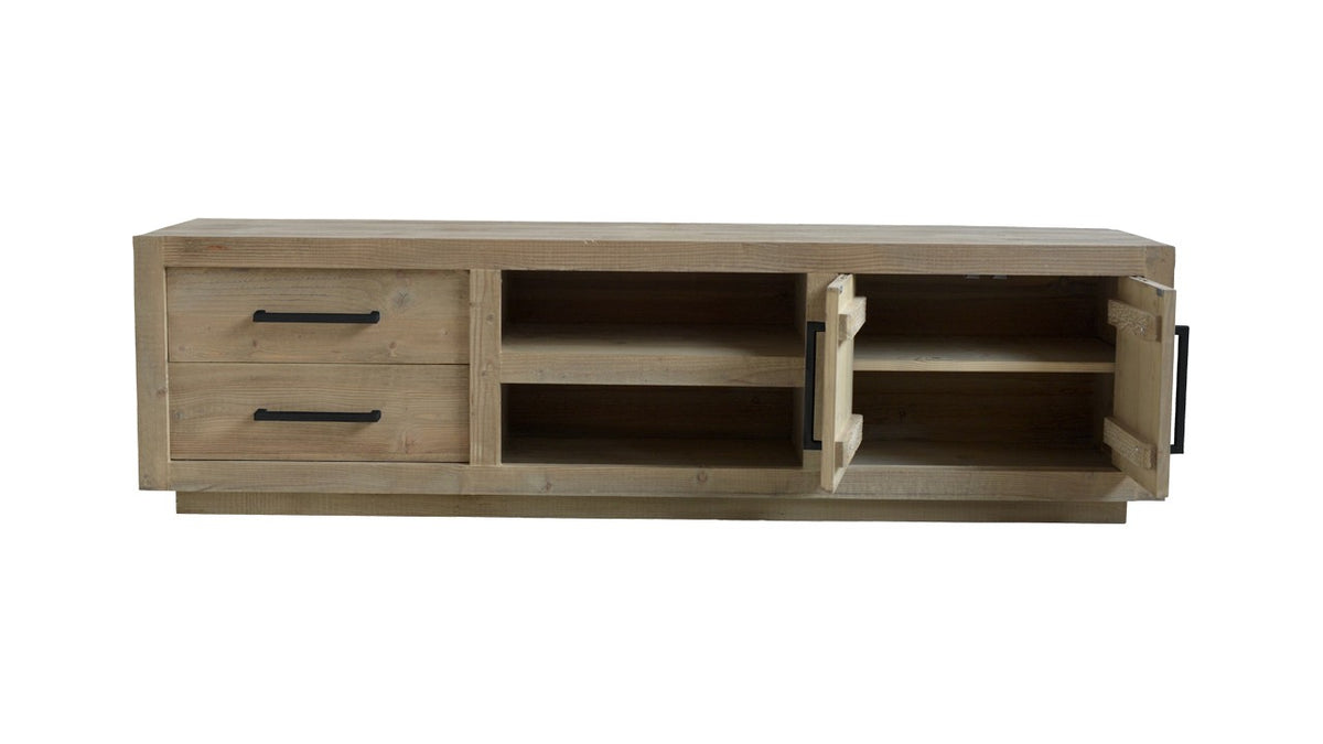 Meuble TV Chicago en pin recyclé D782, 180 × 45 × 50 cm, vue officielle 5. Autres meubles et décoration vendus séparément.