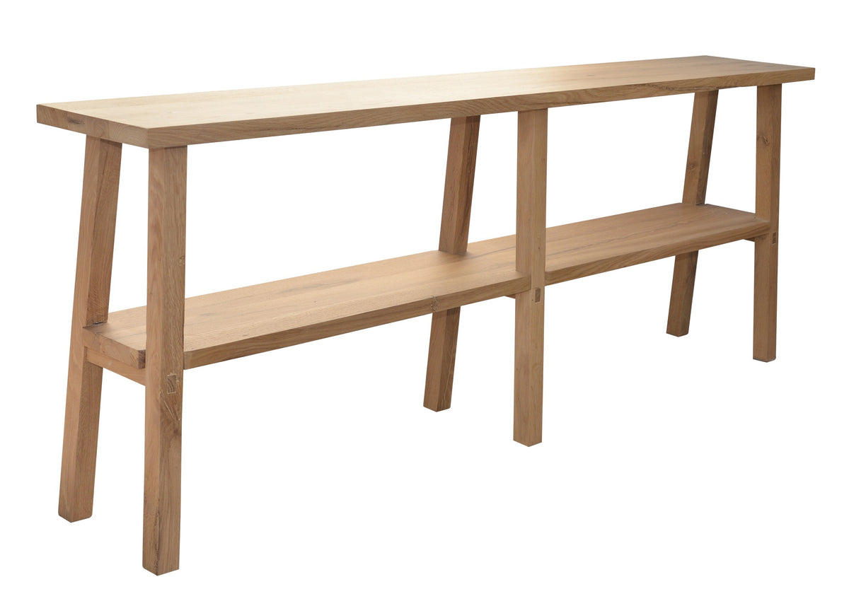 Grande console Anatole en chêne recyclé D817C, 180 × 30 × 71 cm, vue fabricant 1. Autres meubles et décoration vendus séparément.