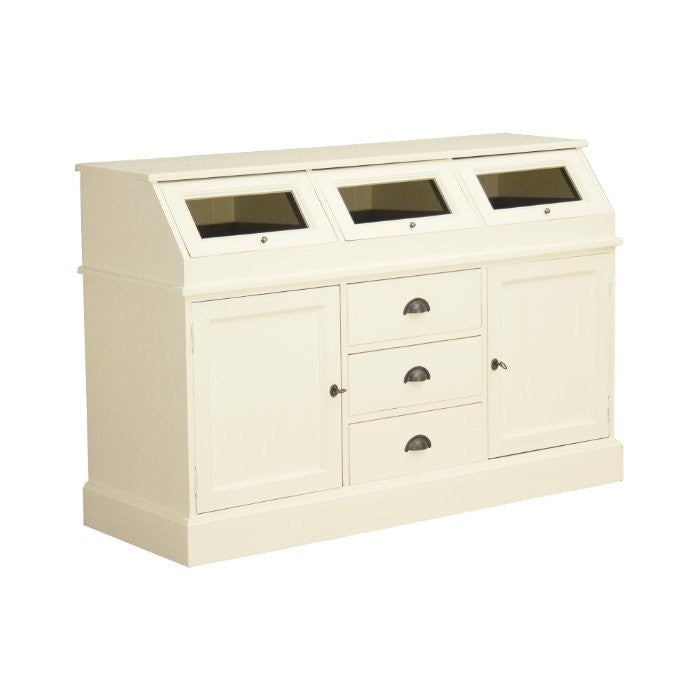 Buffet Rosiris D248INF en pin, deux portes et trois tiroirs, 147 cm de large.
