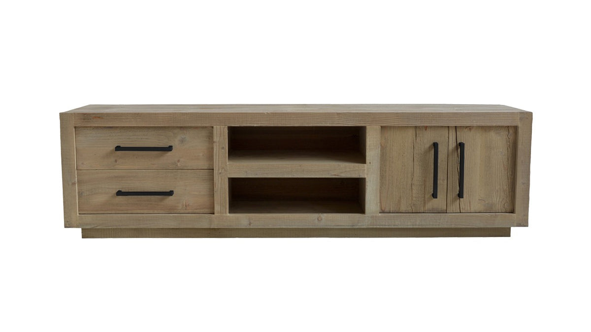 Meuble TV Chicago en pin recyclé D782, 180 × 45 × 50 cm, vue officielle 1. Autres meubles et décoration vendus séparément.