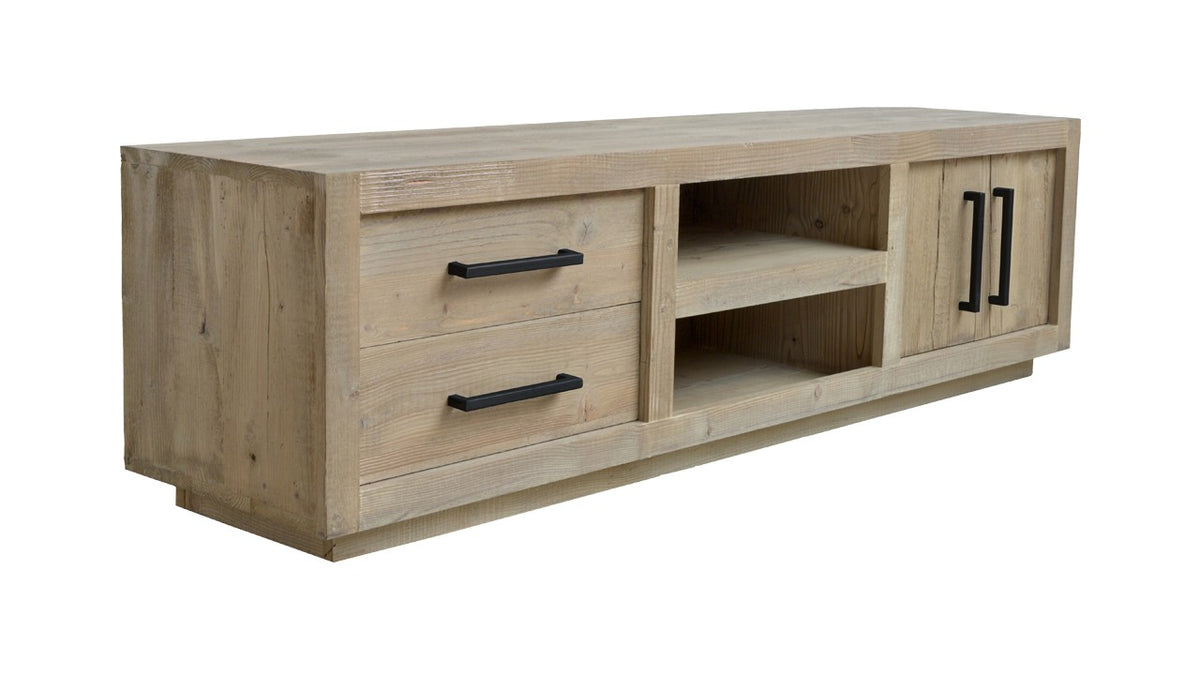 Meuble TV Chicago en pin recyclé D782, 180 × 45 × 50 cm, vue officielle 4. Autres meubles et décoration vendus séparément.