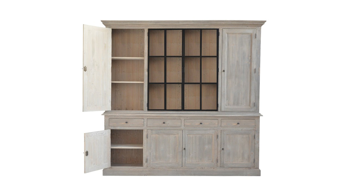 Buffet haut Luberon, 8 portes D853, 237 × 48 × 222 cm, vue officielle 2. Autres meubles et décoration vendus séparément.