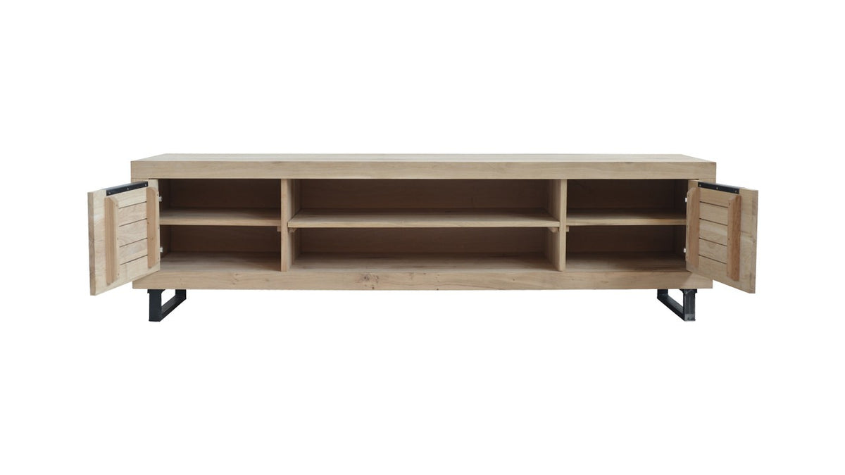 Meuble TV Loft en chêne D857C, 200 × 52 × 56 cm, vue fabricant 3. Autres meubles et décoration vendus séparément.