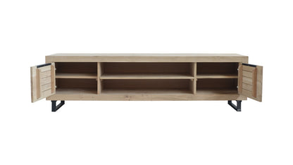 Meuble TV Loft en chêne D857C, 200 × 52 × 56 cm, vue fabricant 3. Autres meubles et décoration vendus séparément.