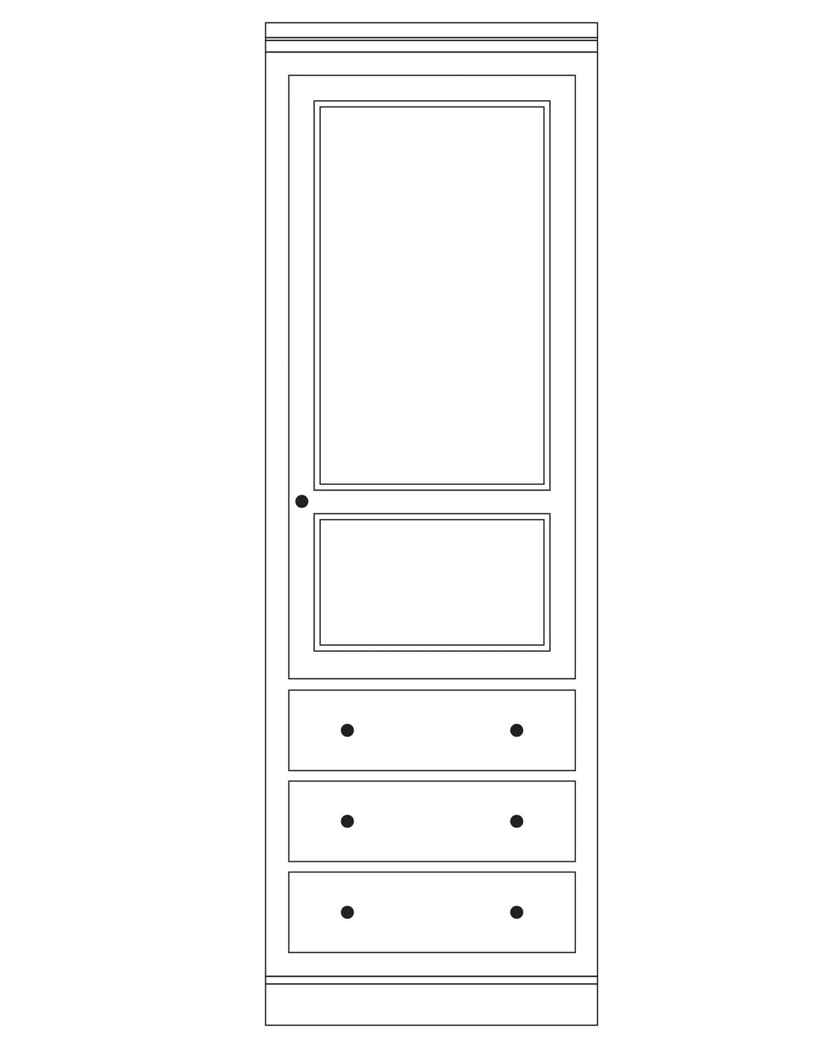 Armoire composable D631M en pin, version centrale, vue fabricant 1. Les éventuels autres modules sont vendus séparément.