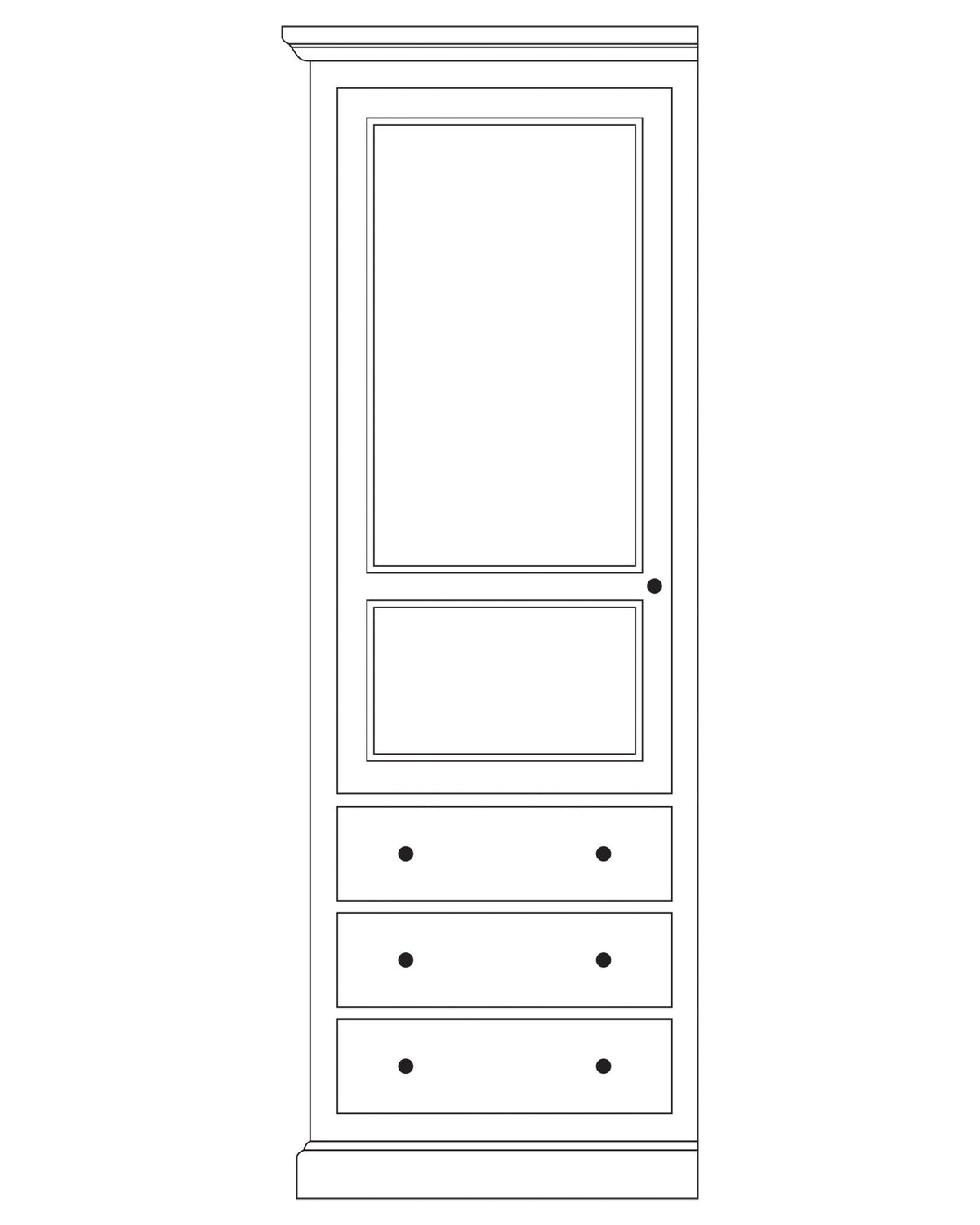 Armoire composable D631G en pin, version gauche, vue fabricant 1. Les éventuels autres modules sont vendus séparément.