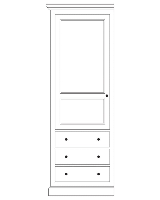 Armoire composable D631G en pin, version gauche, vue fabricant 1. Les éventuels autres modules sont vendus séparément.