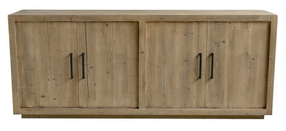 Buffet Chicago en pin recyclé, 4 portes D781, 220 × 45 × 90 cm, vue officielle 1. Autres meubles et décoration vendus séparément.