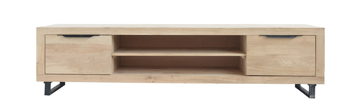Meuble TV Loft en chêne D857C, 200 × 52 × 56 cm, vue fabricant 1. Autres meubles et décoration vendus séparément.