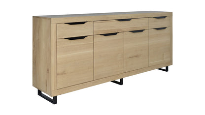 Enfilade Loft en chêne D858C, 200 × 45 × 90 cm, vue fabricant 2. Autres meubles et décoration vendus séparément.