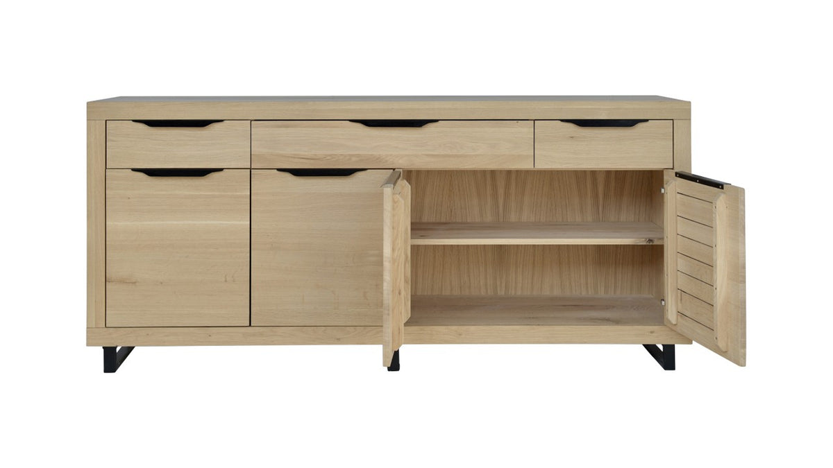Enfilade Loft en chêne D858C, 200 × 45 × 90 cm, vue fabricant 3. Autres meubles et décoration vendus séparément.