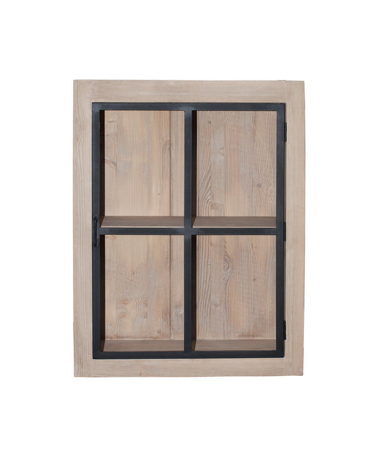 Vue 1 du meuble haut vitré Rosiris CI08 en pin de style industriel, largeur 60 cm.