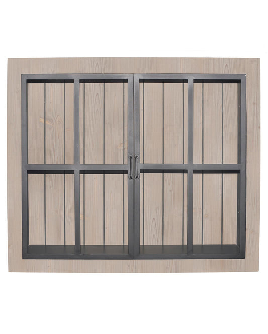 Meuble haut vitré Rosiris CI10 en pin de style industriel, deux portes, 90 cm de large.