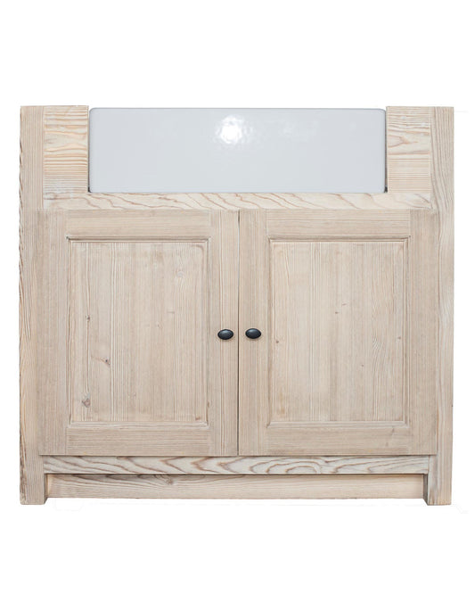 Meuble sous-évier Rosiris C07 en pin à deux portes, 90 cm de large, évier inclus.