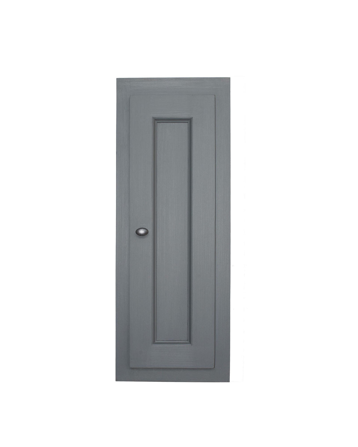 Meuble haut Rosiris C12 en pin, une porte pleine moulurée, 30 cm de large, vue de face dans une finition grise.
