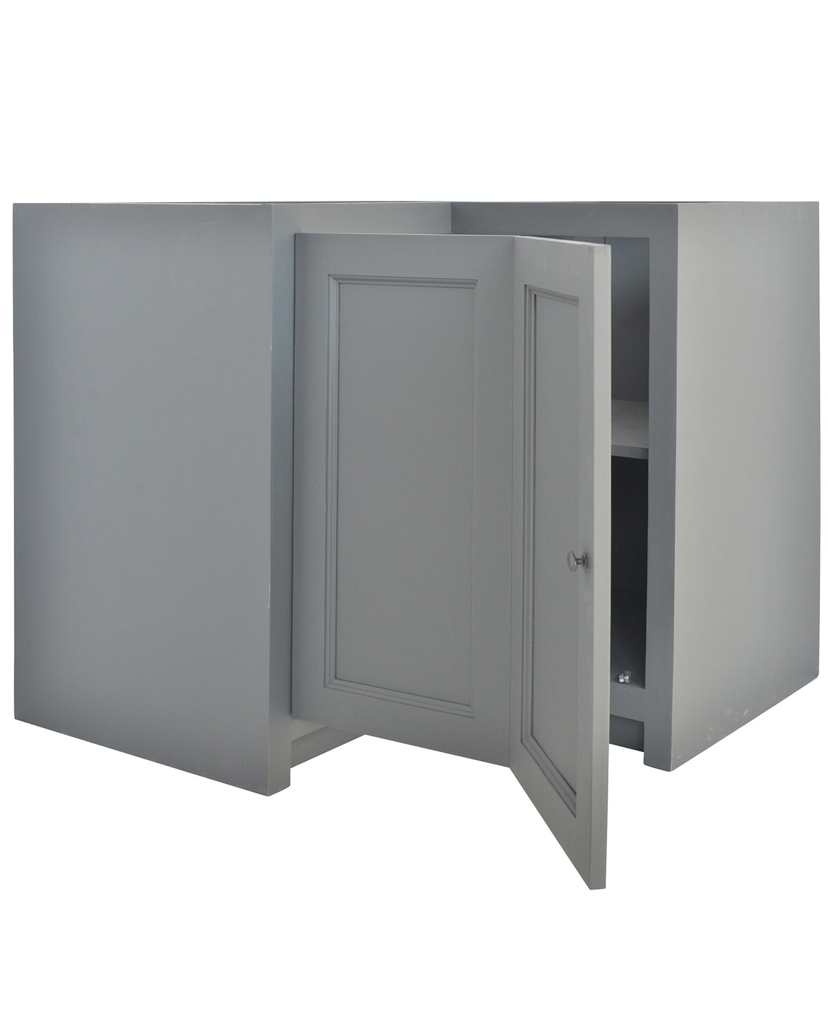 Meuble d’angle de cuisine Rosiris C598 avec ses portes ouvertes.