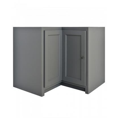 Meuble d’angle Rosiris C598 en pin, 100 × 100 cm, sans plan de travail, portes fermées.