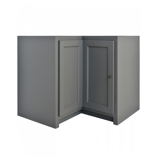 Meuble d’angle Rosiris C598 en pin, 100 × 100 cm, sans plan de travail, portes fermées.