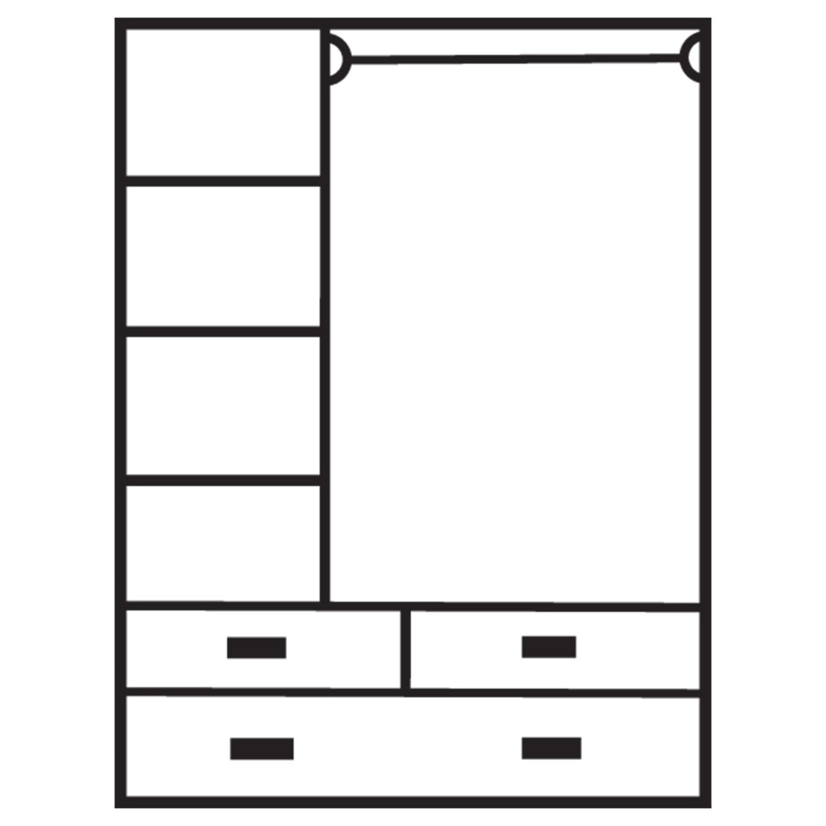 Armoire Solange, 2 portes et 3 tiroirs D045, 120 × 59 × 200 cm, vue officielle 2. Autres meubles et décoration vendus séparément.