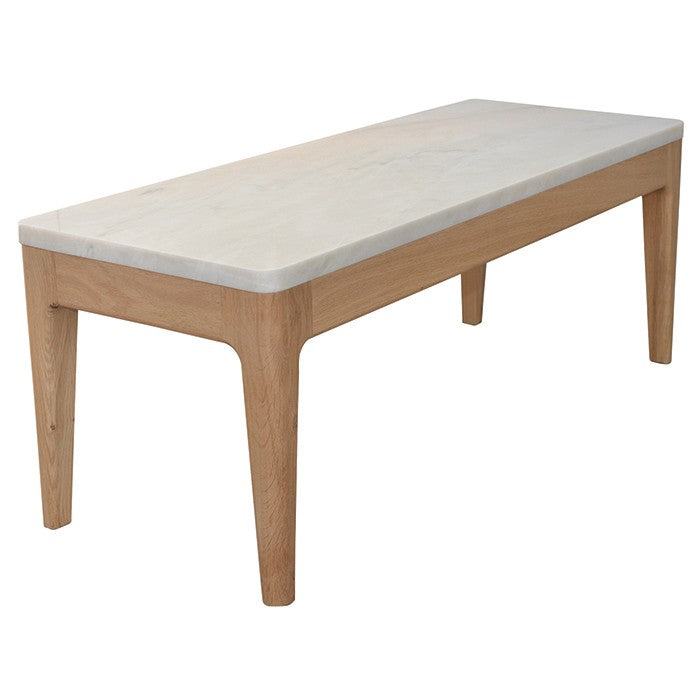 Table de canapé Ernest en chêne et marbre, moyen modèle D904, 90 × 34 × 32 cm, vue fabricant 2. Autres meubles et décoration vendus séparément.