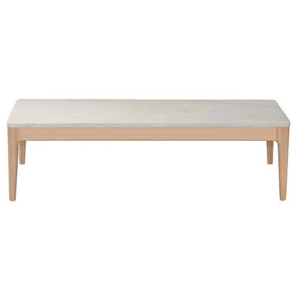 Table de canapé Ernest D905 en chêne et marbre, 130 × 34 × 32 cm, vue 2. Décoration vendue séparément.