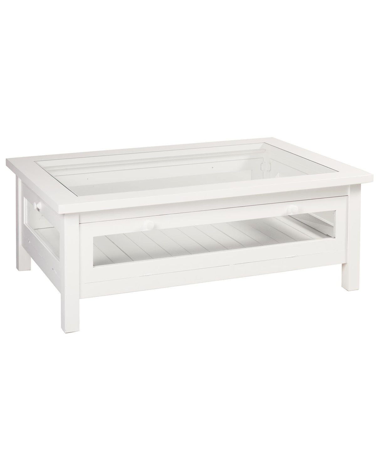 Table basse rectangulaire vitrée D190, 120 × 80 × 45 cm, vue officielle 1. Autres meubles et décoration vendus séparément.