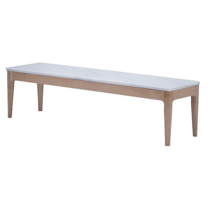 Table de canapé Ernest D905 en chêne et marbre, 130 × 34 × 32 cm, vue 1. Décoration vendue séparément.