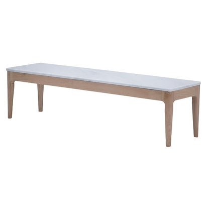 Table de canapé Ernest D905 en chêne et marbre, 130 × 34 × 32 cm, vue 1. Décoration vendue séparément.