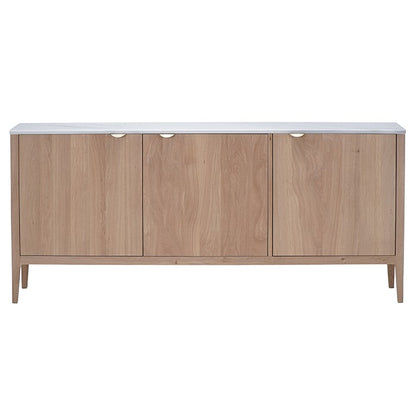 Buffet Ernest en chêne et marbre, 3 portes D886CMAR, 180 × 45 × 80 cm, vue fabricant 1. Autres meubles et décoration vendus séparément.