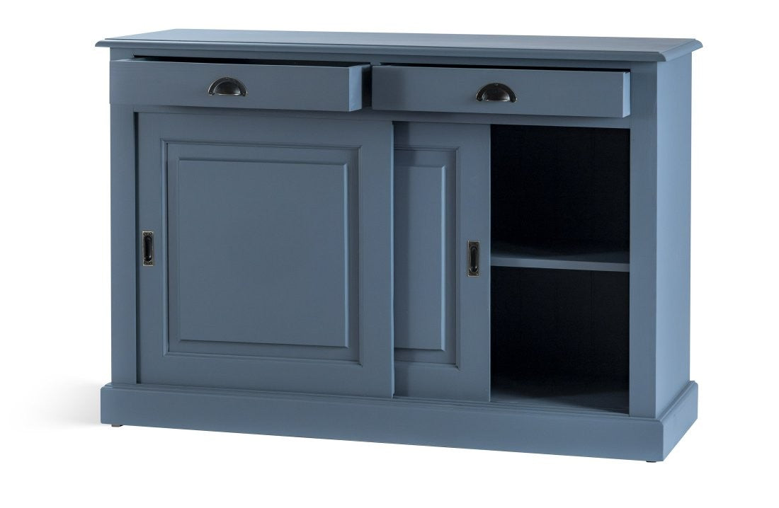Buffet Ezane, 2 portes coulissantes et 2 tiroirs D215, 135 × 50 × 90 cm, vue officielle 5. Autres meubles et décoration vendus séparément.