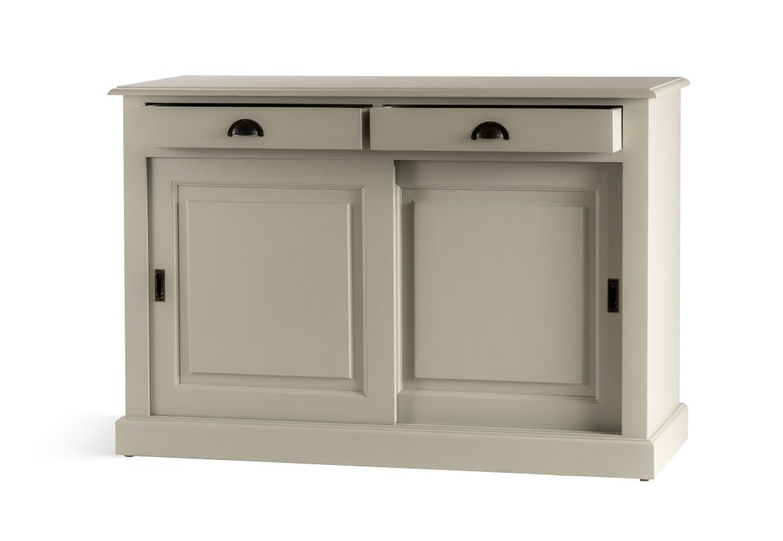 Buffet Ezane, 2 portes coulissantes et 2 tiroirs D215, 135 × 50 × 90 cm, vue officielle 6. Autres meubles et décoration vendus séparément.