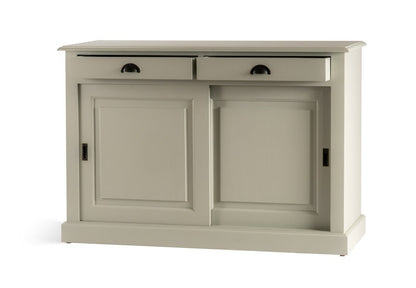 Buffet Ezane, 2 portes coulissantes et 2 tiroirs D215, 135 × 50 × 90 cm, vue officielle 6. Autres meubles et décoration vendus séparément.