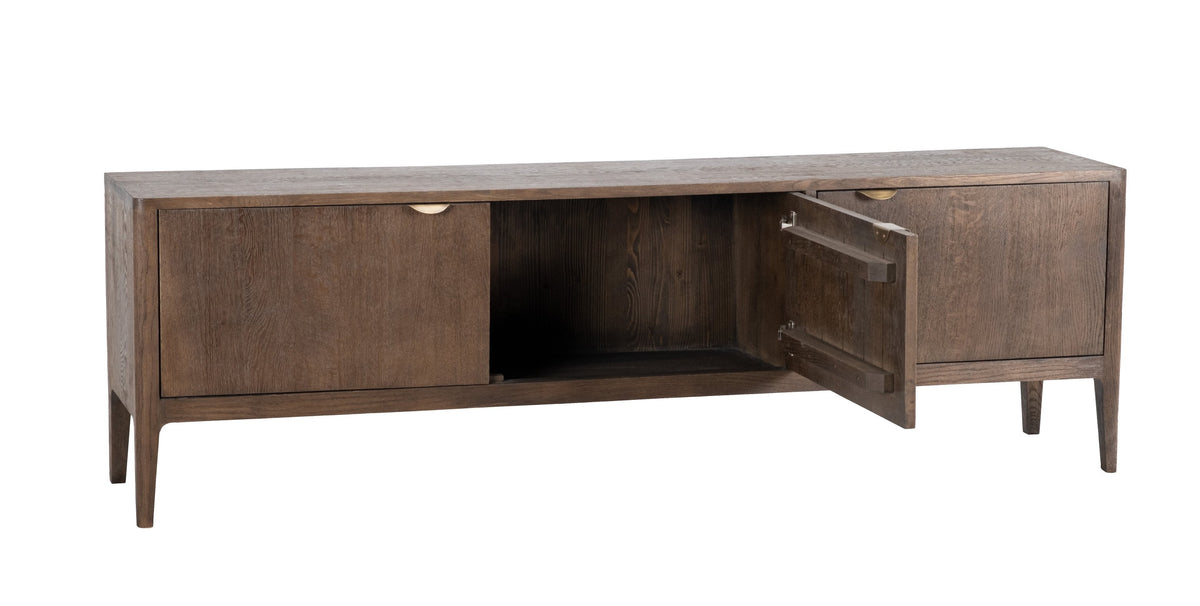 Buffet bas Ernest, 3 portes D944C, 180 × 38 × 56 cm, vue fabricant 4. Autres meubles et décoration vendus séparément.