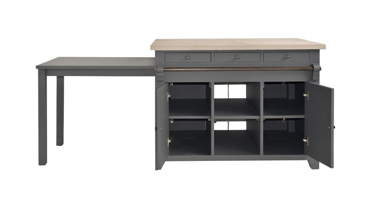 Vue 2 du centre de cuisine Rosiris C539 en pin, quatre portes et trois tiroirs, largeur 120 cm.