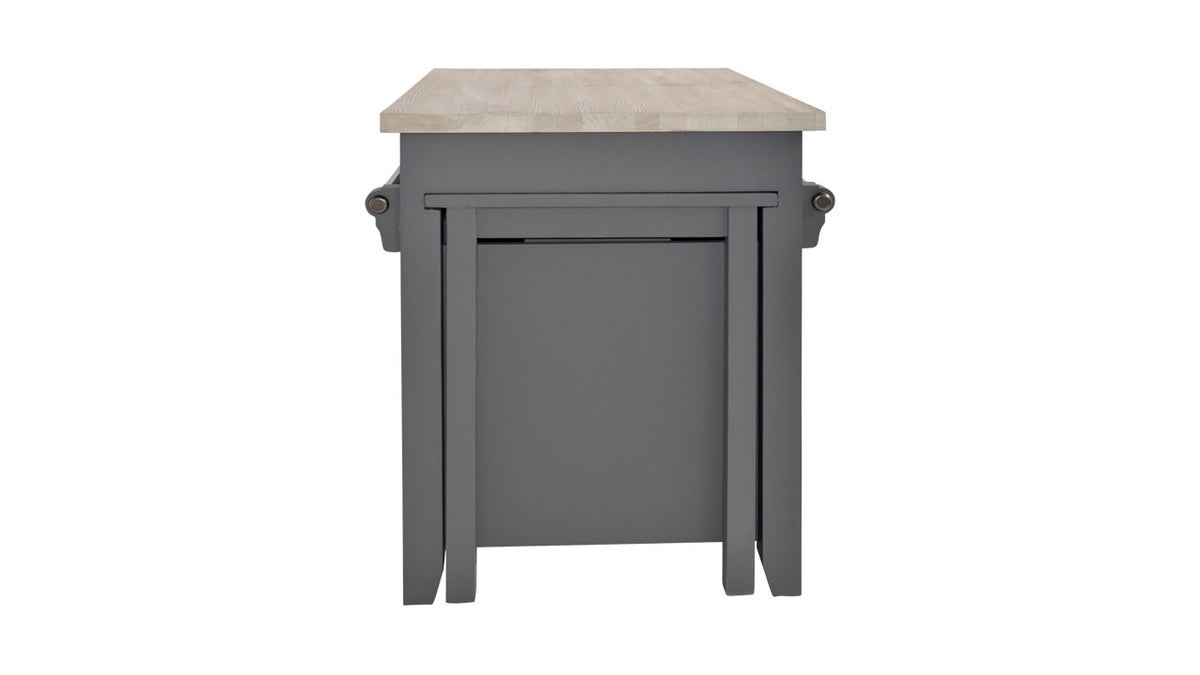 Vue 3 du centre de cuisine Rosiris C539 en pin, quatre portes et trois tiroirs, largeur 120 cm.