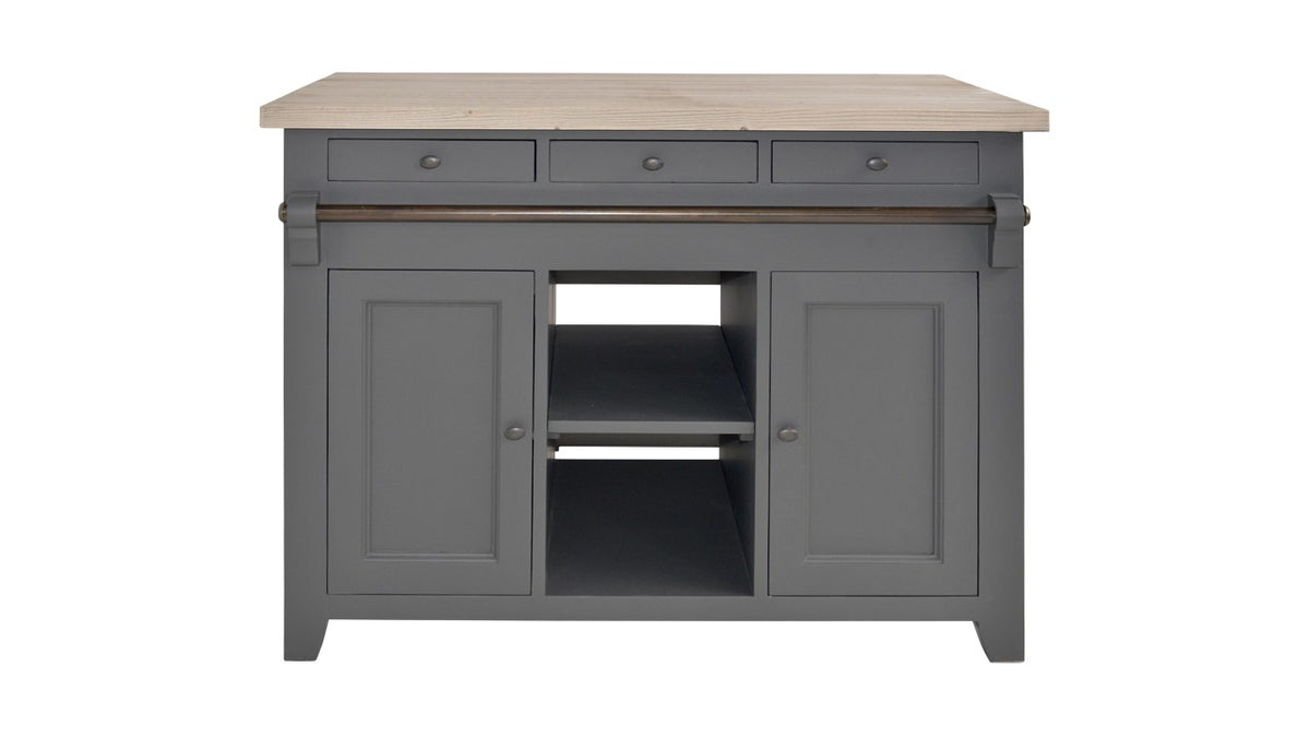 Vue 1 du centre de cuisine Rosiris C539 en pin, quatre portes et trois tiroirs, largeur 120 cm.