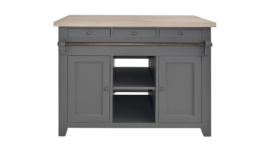 Vue 1 du centre de cuisine Rosiris C539 en pin, quatre portes et trois tiroirs, largeur 120 cm.