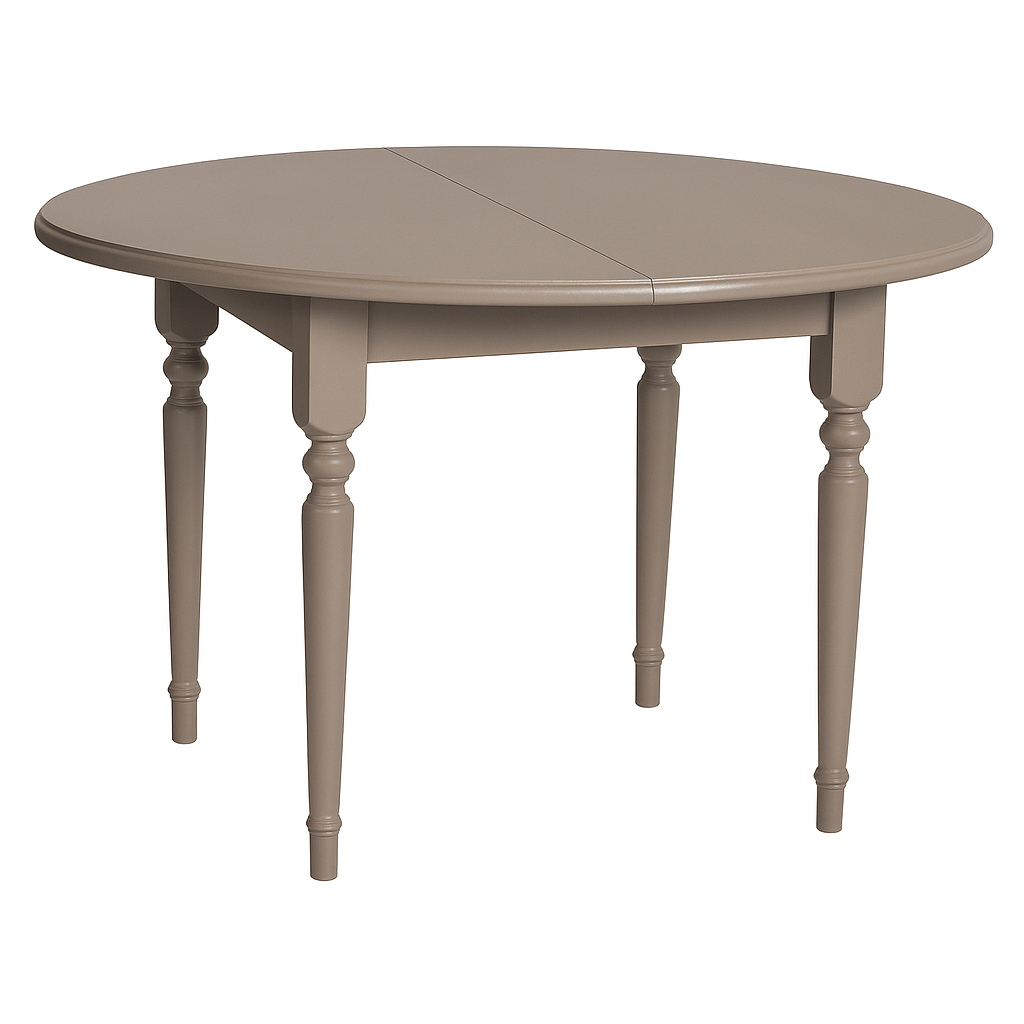 Table ronde à rallonges en pin D014, 116 × 116 × 78 cm, vue officielle 4. Autres meubles et décoration vendus séparément.