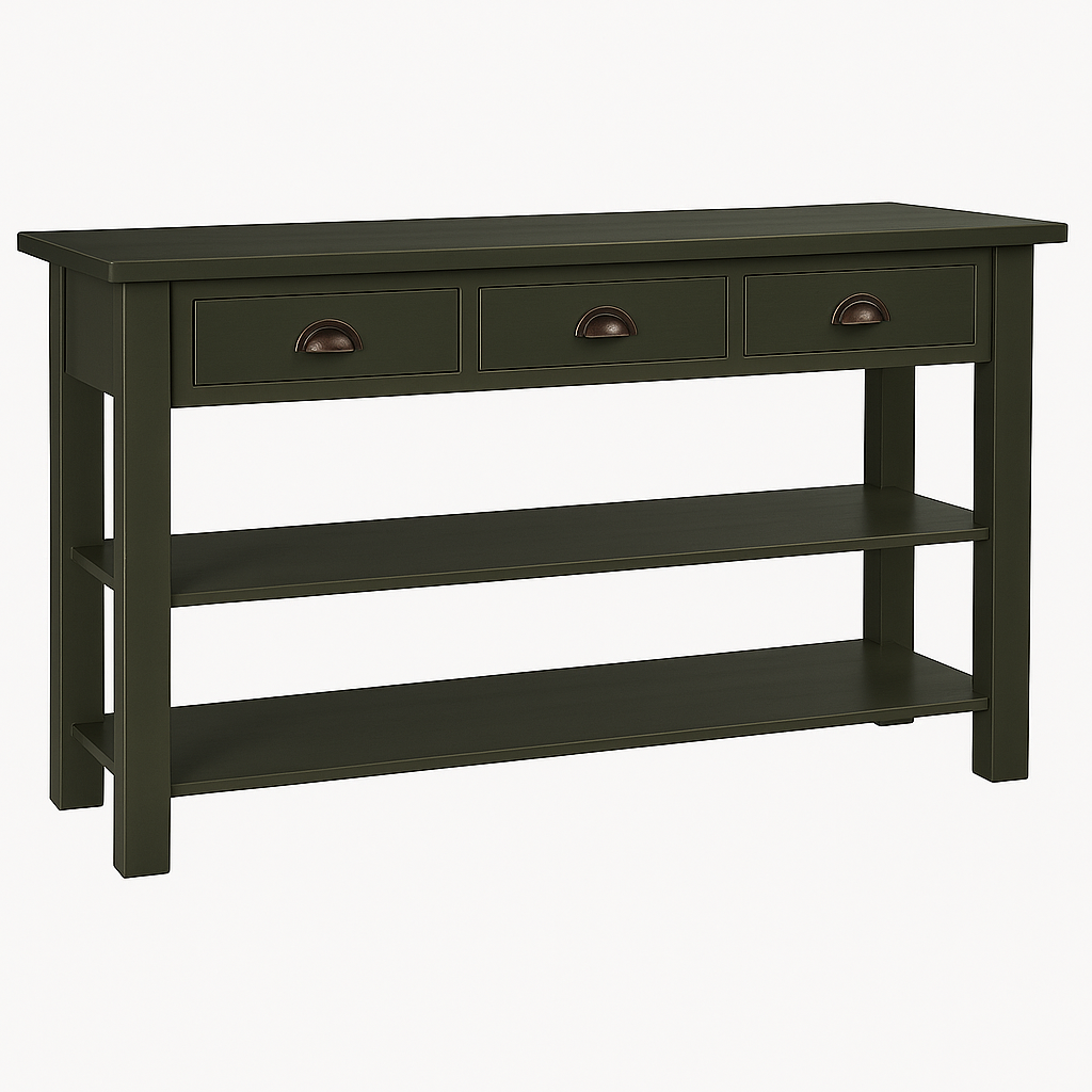 Console Camille, 3 tiroirs D244, 146 × 47 × 90 cm, vue officielle 4. Autres meubles et décoration vendus séparément.
