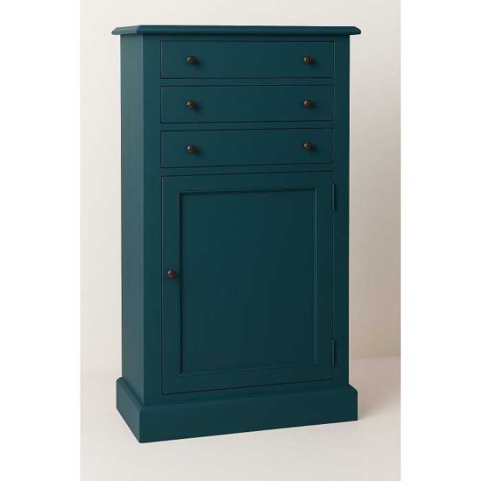 Meuble de rangement Gaspard, 1 porte et 3 tiroirs D607, 62 × 35 × 110 cm, vue officielle 4. Autres meubles et décoration vendus séparément.