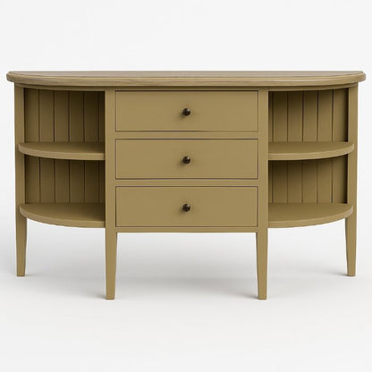 Console demi-lune Séraphine, 3 tiroirs D621, 130 × 35 × 78 cm, vue officielle 3. Autres meubles et décoration vendus séparément.
