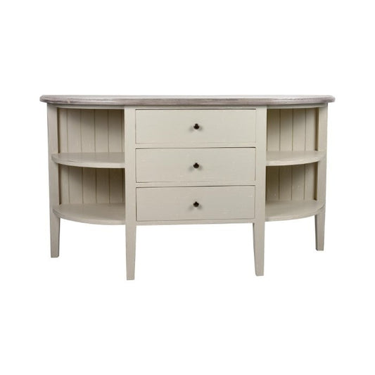 Console demi-lune Séraphine, 3 tiroirs D621, 130 × 35 × 78 cm, vue officielle 1. Autres meubles et décoration vendus séparément.
