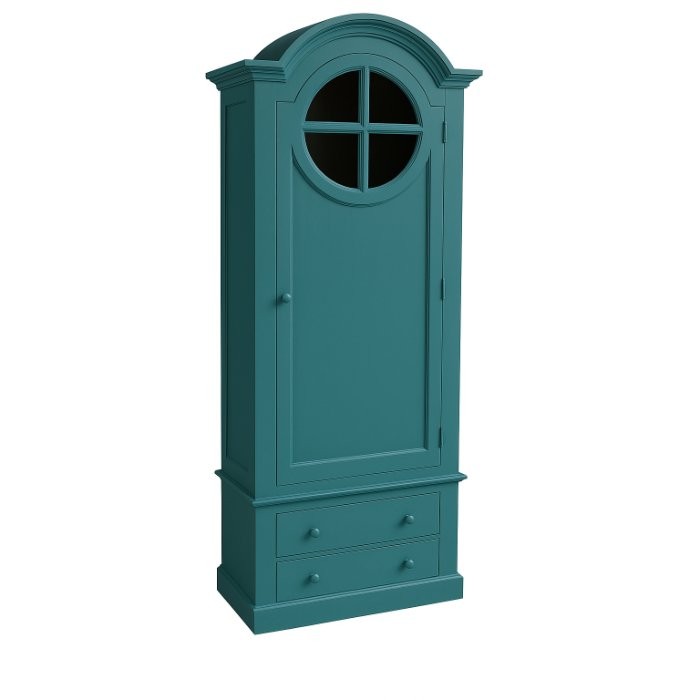 Bonnetière Manon, 1 porte et 2 tiroirs D675, 85 × 58 × 225 cm, vue officielle 3. Autres meubles et décoration vendus séparément.