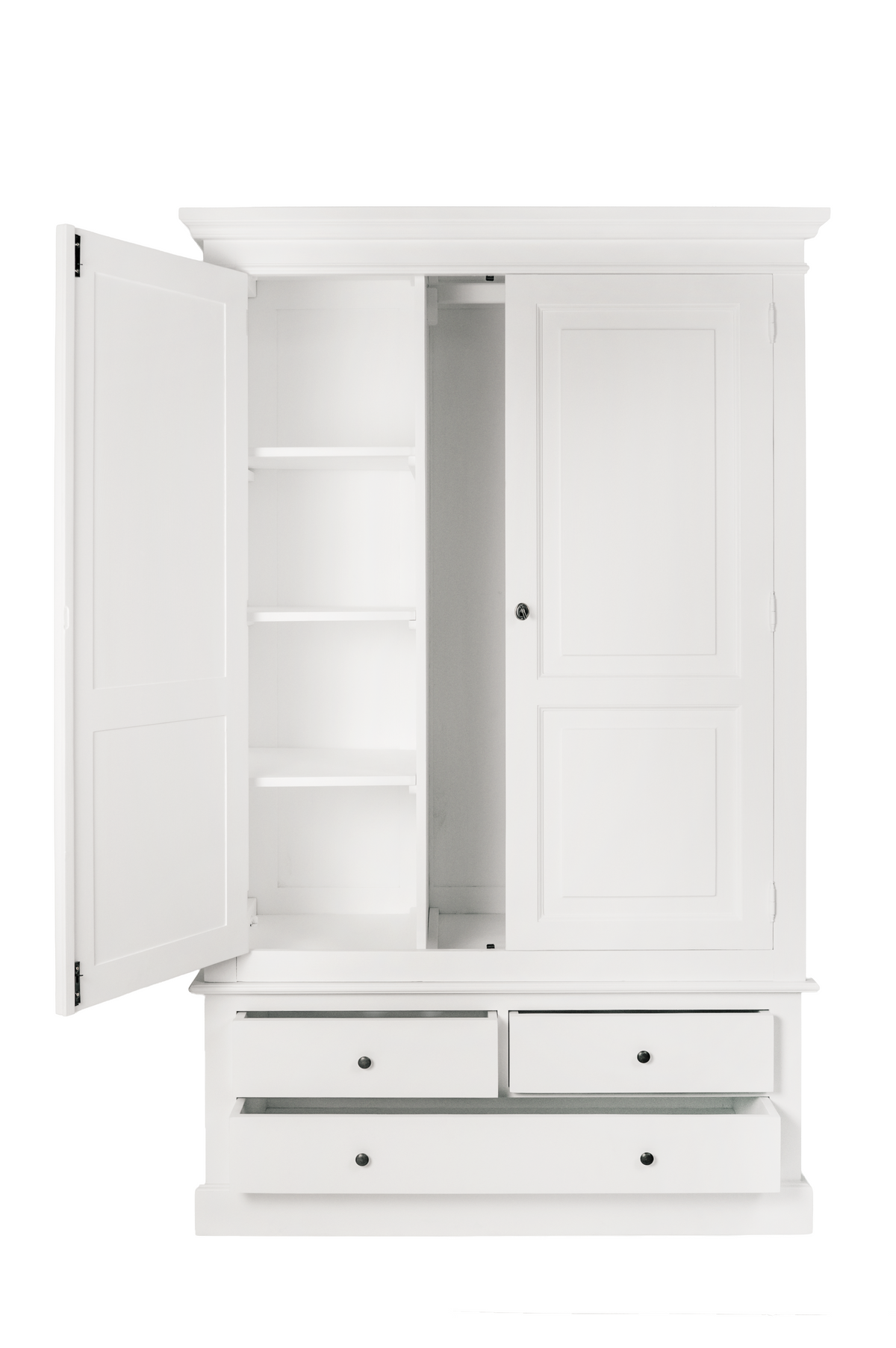 Armoire Solange, 2 portes et 3 tiroirs D045, 120 × 59 × 200 cm, vue officielle 5. Autres meubles et décoration vendus séparément.