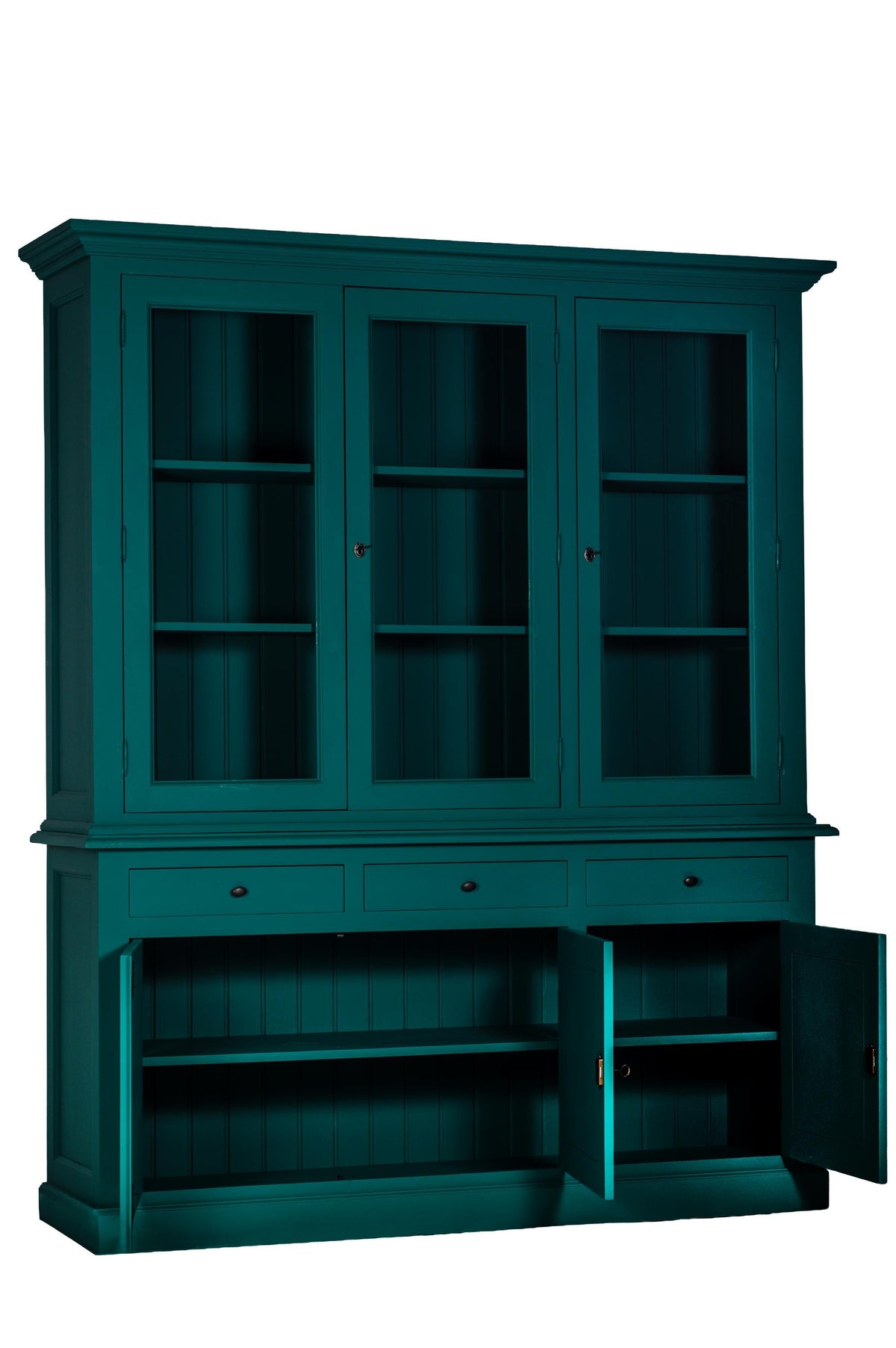 Vaisselier Luberon, 3 portes hautes D088, 185 × 48 × 222 cm, vue officielle 2. Autres meubles et décoration vendus séparément.
