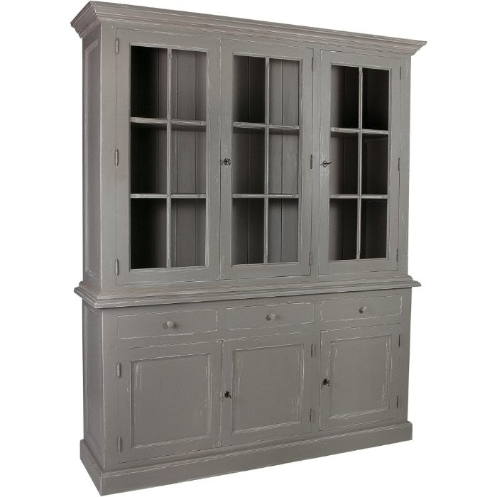 Vaisselier Luberon, 3 portes hautes D088, 185 × 48 × 222 cm, vue officielle 7. Autres meubles et décoration vendus séparément.