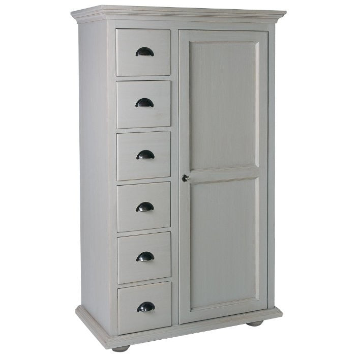 Farinier Rosiris D046 en pin massif, une porte et six tiroirs, 98 cm de large.