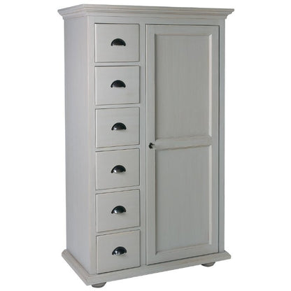 Farinier Rosiris D046 en pin massif, une porte et six tiroirs, 98 cm de large.