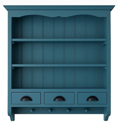 Vue 3 de l’étagère murale Rosiris D135 en pin, trois tiroirs, largeur 88 cm.