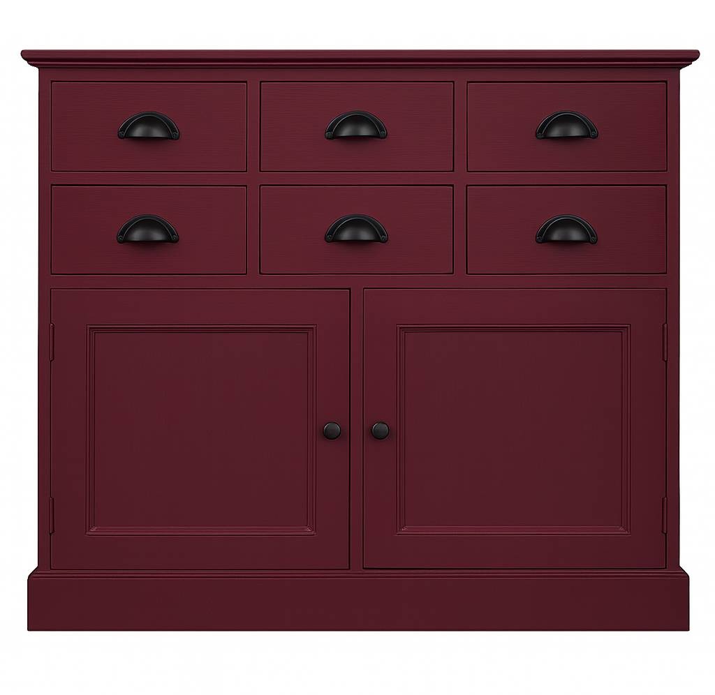 Meuble d’herboriste, 2 portes et 6 tiroirs D145, 109 × 40 × 105 cm, vue officielle 2. Autres meubles et décoration vendus séparément.